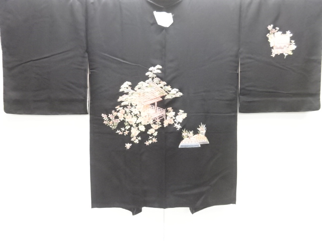 未使用品　蘇州刺繍屋敷に草花模様一ツ紋絵羽織